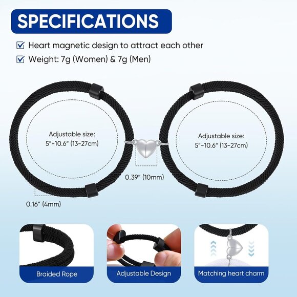 Couples Matching Heart Puzzle Bracelets Adjustable Rope Jewelry Gift - Picture 5 of 9